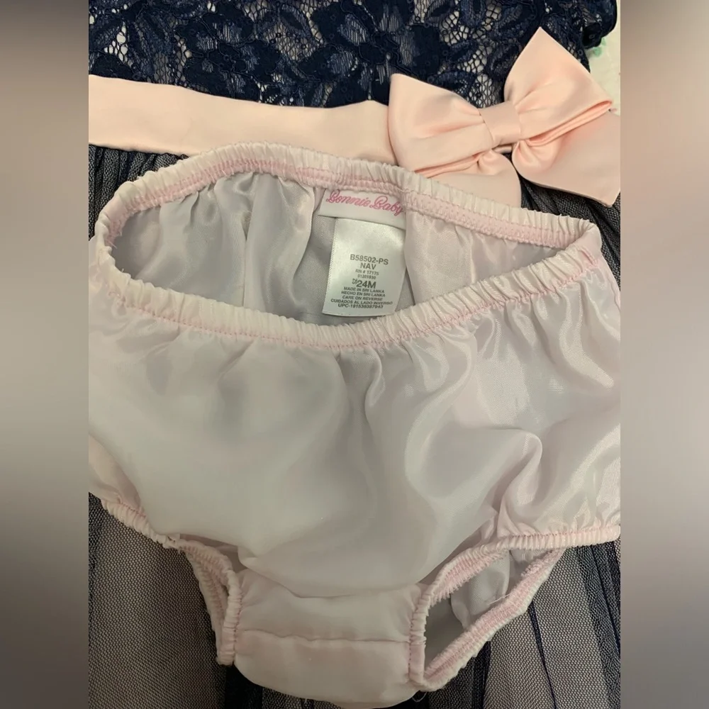 Bonnie Baby size 24 months blue and pink sequin bow dress with pink bloomers - Picture 4 of 4